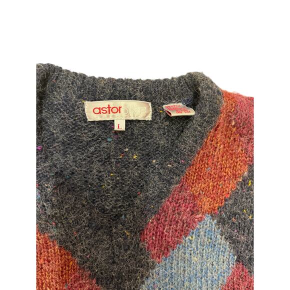 Astor vest gray argyle pattern red and blue wool short sleeve Men vintage - Picture 2 of 3